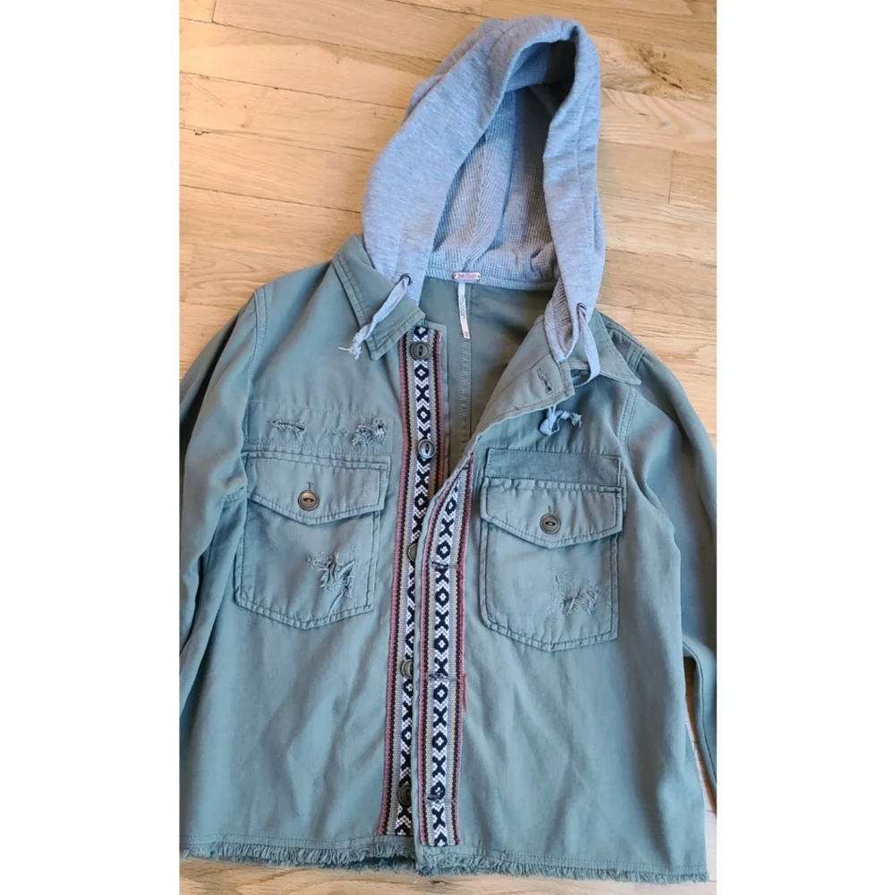 Free People Weekend Wanderer Distressed Cargo Jacket XS Boho Utility Jacket